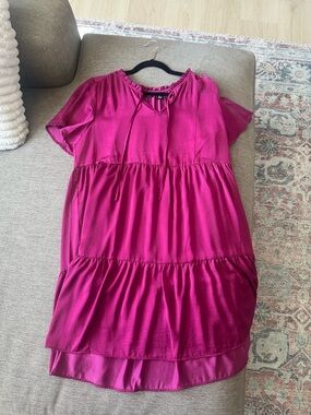 Nicole Miller Tiered Short-Sleeve Dress - Magenta